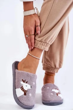 Damskie Świąteczne Papcie Z Reniferem Szare Millio