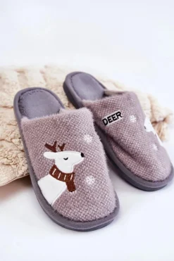 Damskie Świąteczne Papcie Z Reniferem Szare Millio