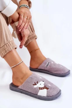 Damskie Świąteczne Papcie Z Reniferem Szare Millio