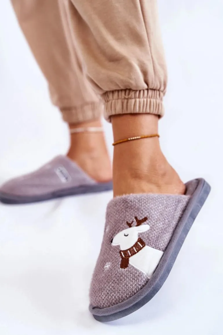 Damskie Świąteczne Papcie Z Reniferem Szare Millio