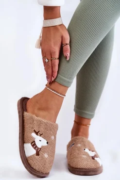 Damskie Świąteczne Papcie Z Reniferem Brązowe Millio