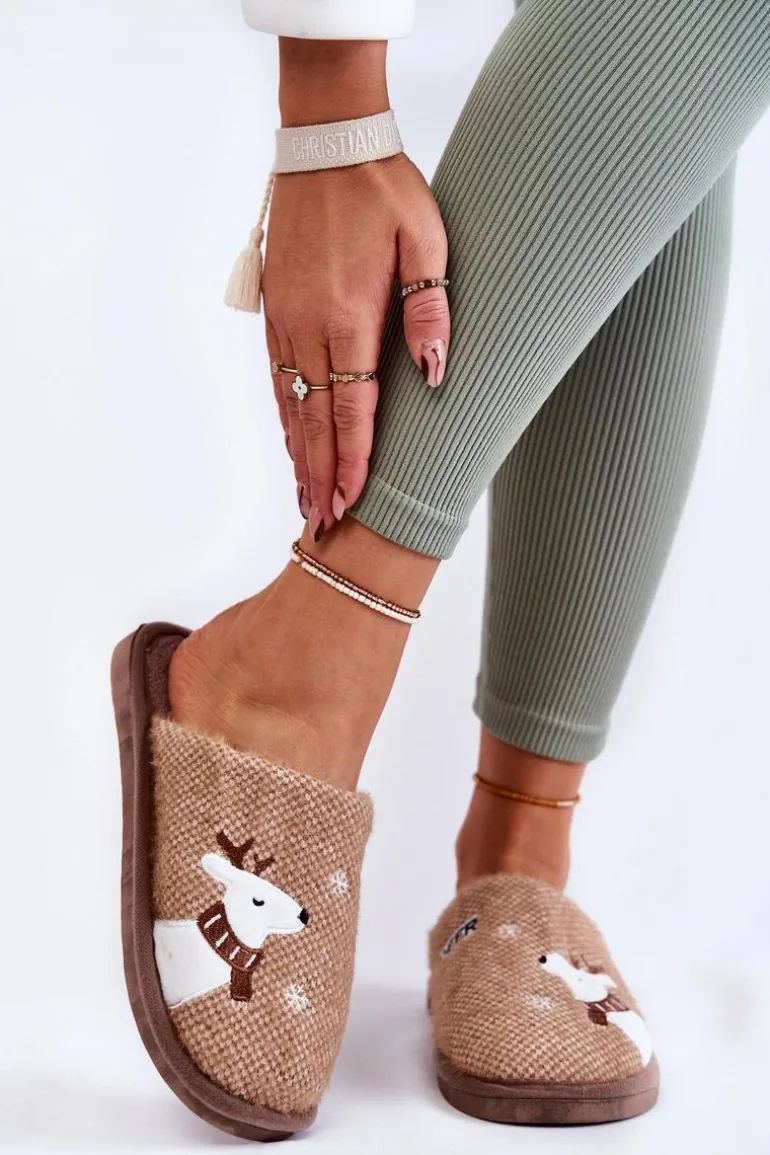 Damskie Świąteczne Papcie Z Reniferem Brązowe Millio