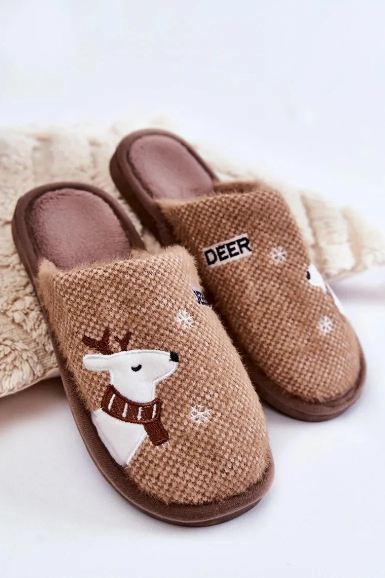 Damskie Świąteczne Papcie Z Reniferem Brązowe Millio
