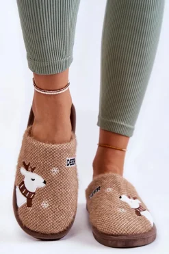 Damskie Świąteczne Papcie Z Reniferem Brązowe Millio