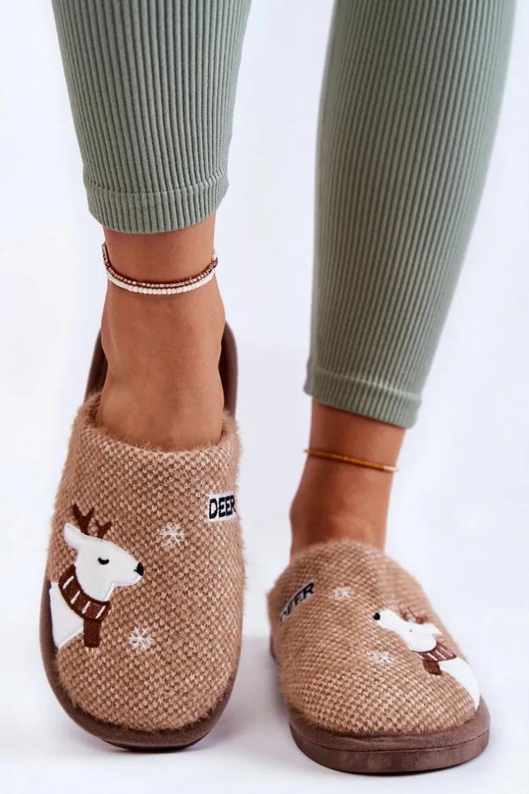 Damskie Świąteczne Papcie Z Reniferem Brązowe Millio