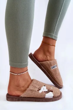 Damskie Świąteczne Papcie Z Reniferem Brązowe Millio