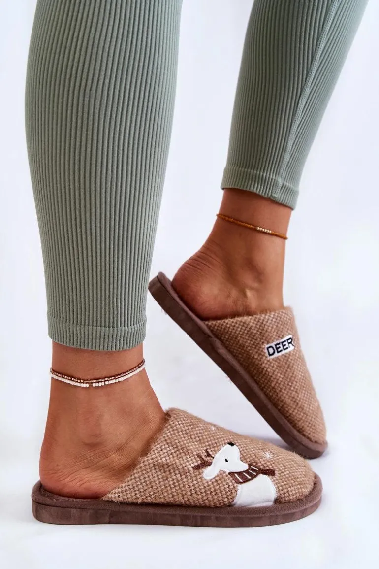 Damskie Świąteczne Papcie Z Reniferem Brązowe Millio