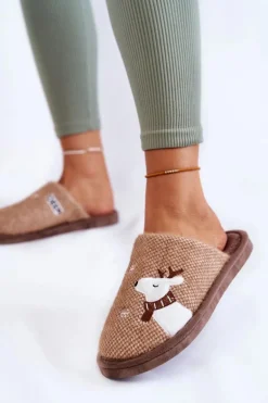 Damskie Świąteczne Papcie Z Reniferem Brązowe Millio