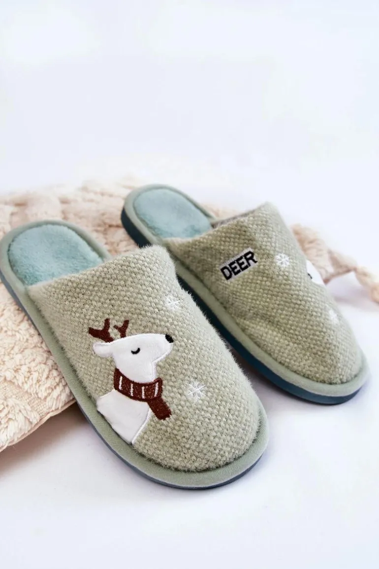 Damskie Świąteczne Papcie Z Reniferem Zielone Millio