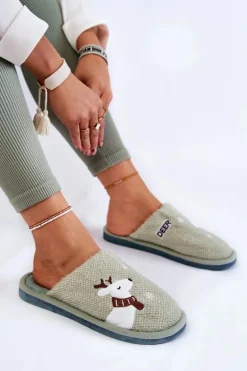 Damskie Świąteczne Papcie Z Reniferem Zielone Millio