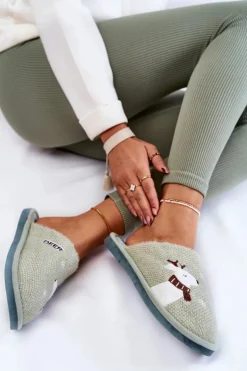 Damskie Świąteczne Papcie Z Reniferem Zielone Millio