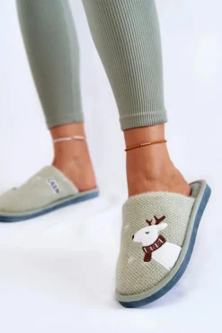 Damskie Świąteczne Papcie Z Reniferem Zielone Millio