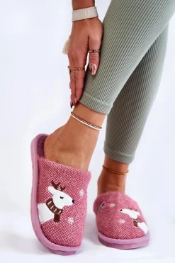 Damskie Świąteczne Papcie Z Reniferem Fioletowe Millio