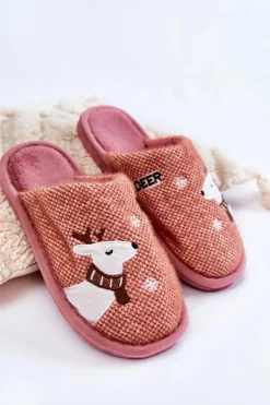 Damskie Świąteczne Papcie Z Reniferem Różowe Millio