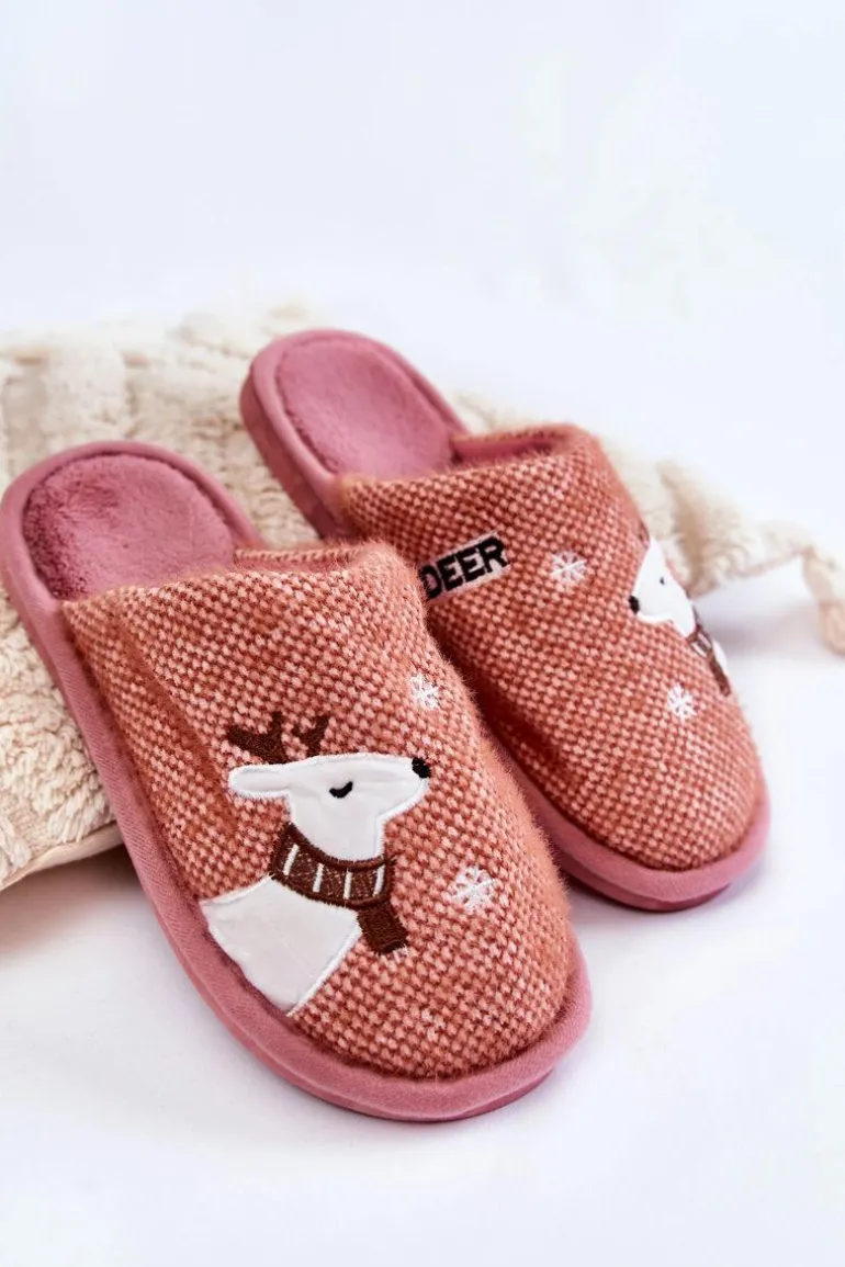 Damskie Świąteczne Papcie Z Reniferem Różowe Millio