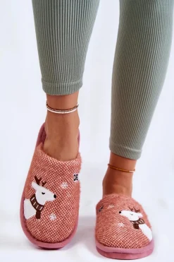 Damskie Świąteczne Papcie Z Reniferem Różowe Millio