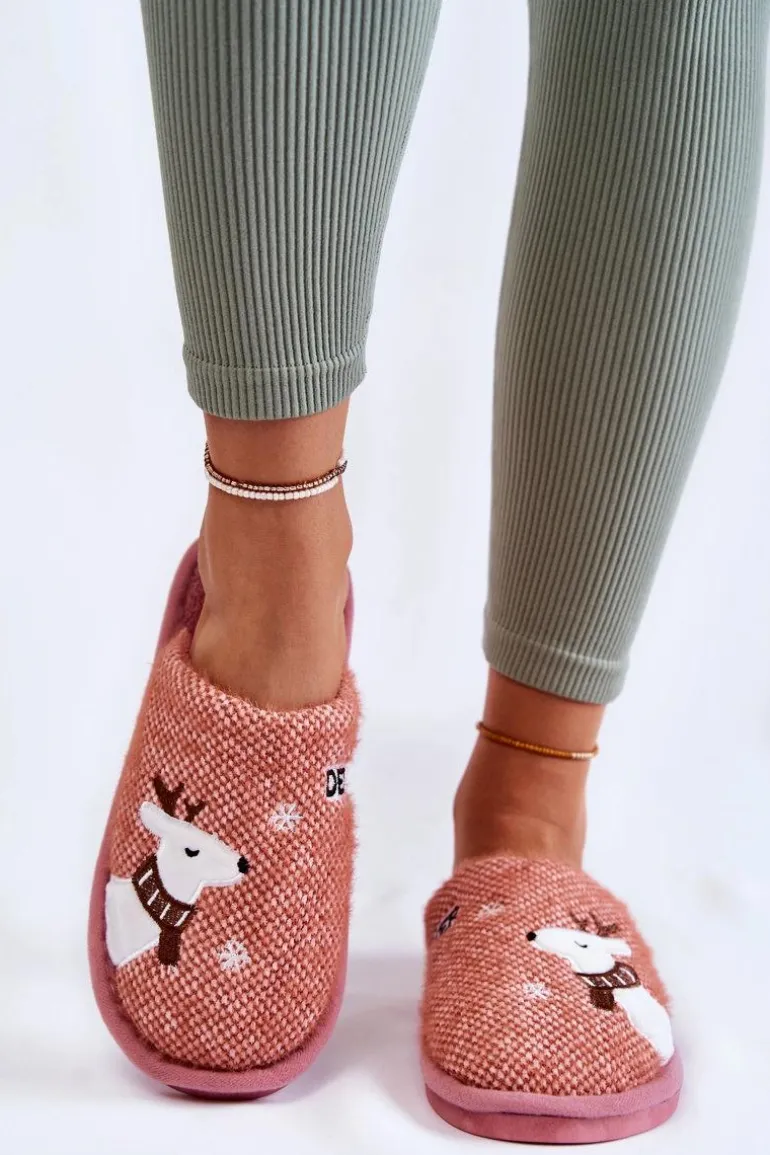 Damskie Świąteczne Papcie Z Reniferem Różowe Millio