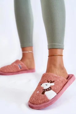 Damskie Świąteczne Papcie Z Reniferem Różowe Millio