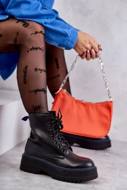 Damskie Wiązane Botki Glany Czarne Callie