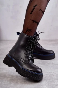 Damskie Wiązane Botki Glany Czarne Callie