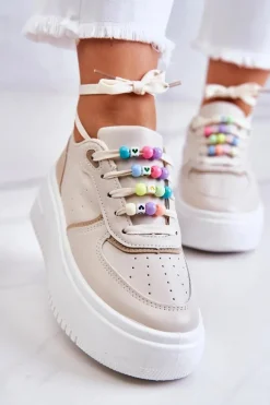 Damskie Wiązane Buty Sportowe Sneakersy Beżowe Manila
