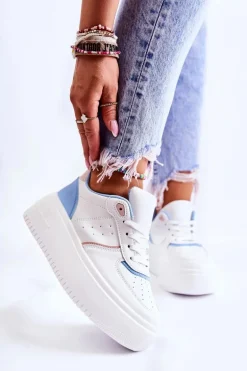 Damskie Wiązane Buty Sportowe Sneakersy Biało-Niebieskie Manila