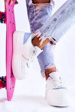 Damskie Wiązane Buty Sportowe Sneakersy Biało-Niebieskie Manila