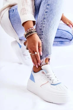Damskie Wiązane Buty Sportowe Sneakersy Biało-Niebieskie Manila