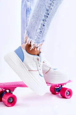 Damskie Wiązane Buty Sportowe Sneakersy Biało-Niebieskie Manila