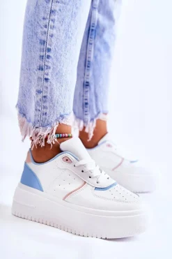 Damskie Wiązane Buty Sportowe Sneakersy Biało-Niebieskie Manila