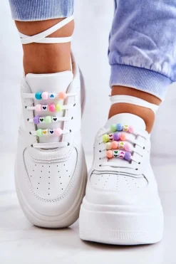 Damskie Wiązane Buty Sportowe Sneakersy Białe Manila