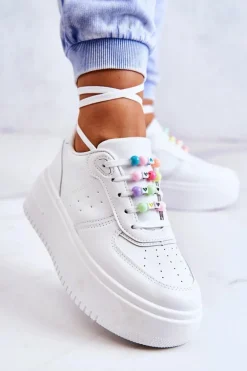 Damskie Wiązane Buty Sportowe Sneakersy Białe Manila