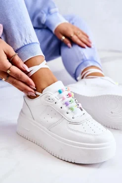 Damskie Wiązane Buty Sportowe Sneakersy Białe Manila