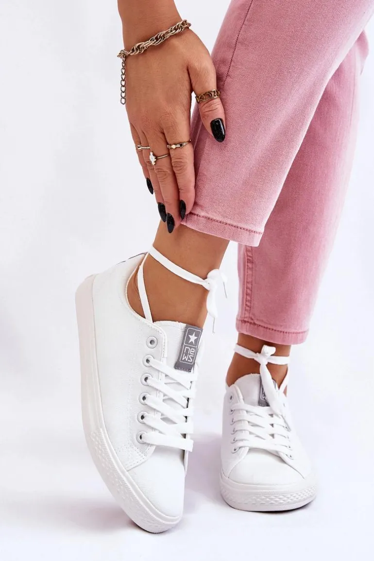 Damskie Wiązane Klasyczne Trampki Białe Eleya