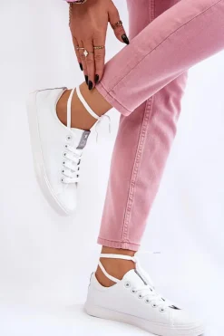 Damskie Wiązane Klasyczne Trampki Białe Eleya