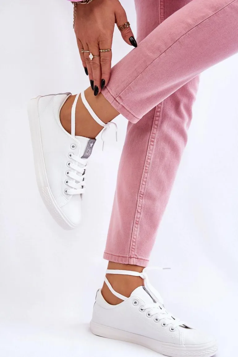 Damskie Wiązane Klasyczne Trampki Białe Eleya