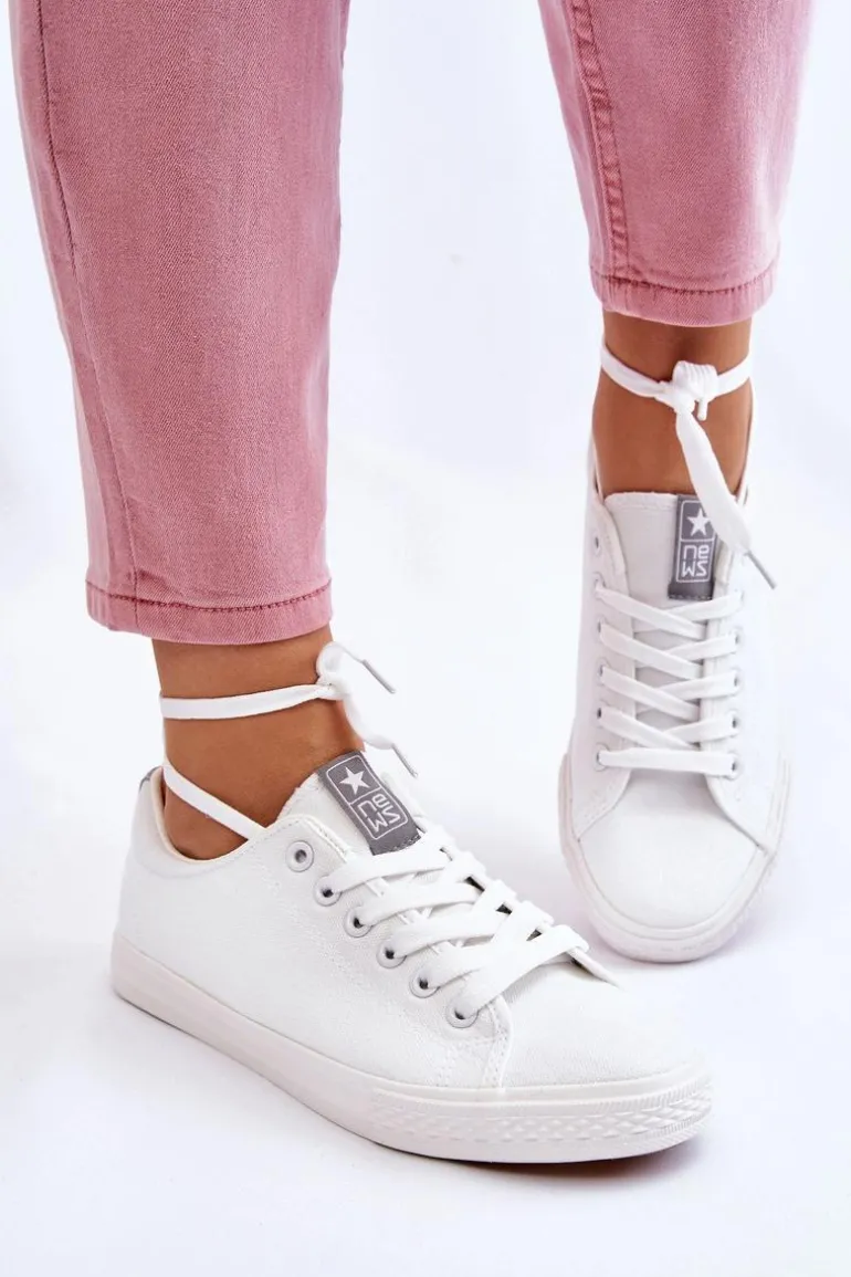 Damskie Wiązane Klasyczne Trampki Białe Eleya