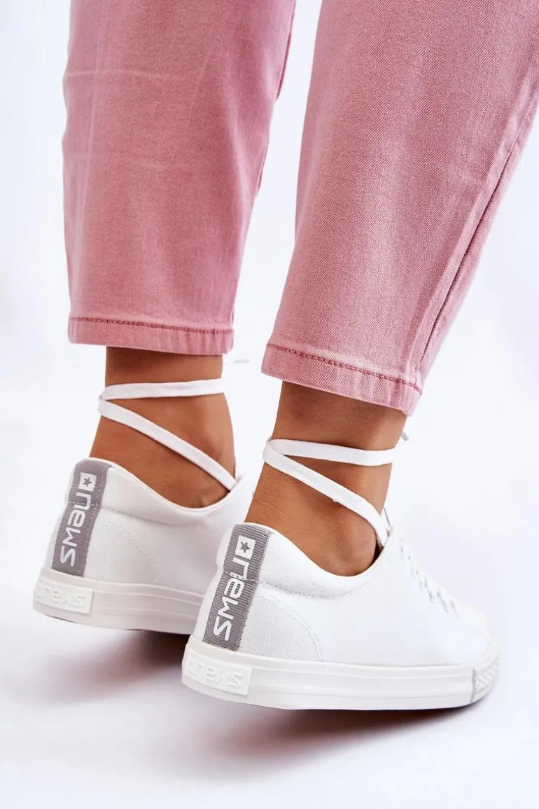 Damskie Wiązane Klasyczne Trampki Białe Eleya