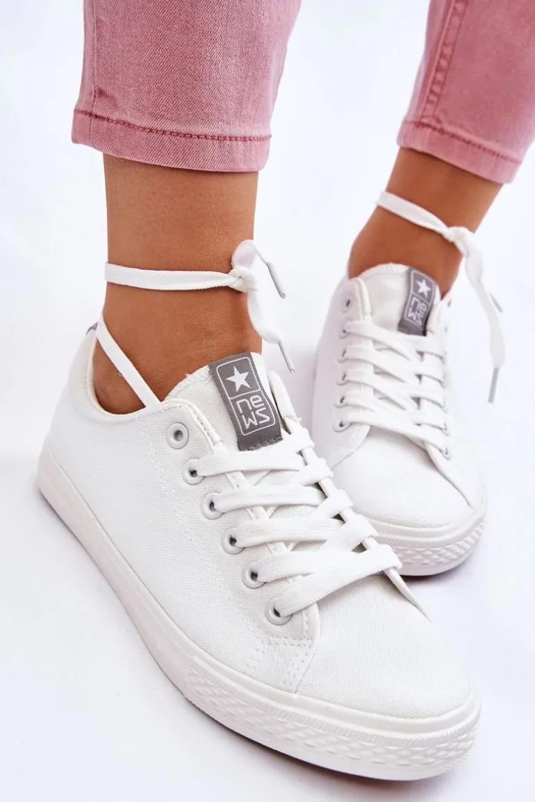 Damskie Wiązane Klasyczne Trampki Białe Eleya