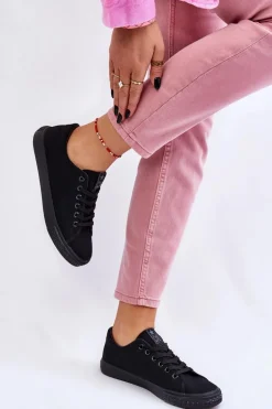 Damskie Wiązane Klasyczne Trampki Czarne Eleya