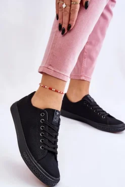 Damskie Wiązane Klasyczne Trampki Czarne Eleya