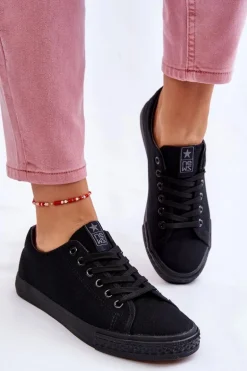 Damskie Wiązane Klasyczne Trampki Czarne Eleya