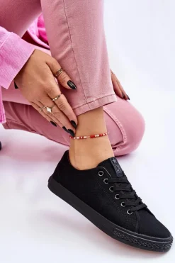 Damskie Wiązane Klasyczne Trampki Czarne Eleya