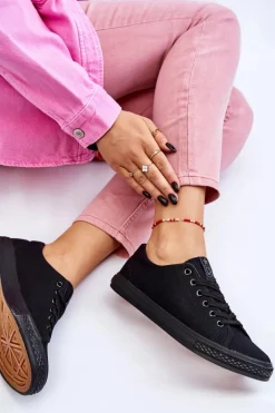 Damskie Wiązane Klasyczne Trampki Czarne Eleya