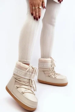 Damskie Wiązane Śniegowce Beżowe Soia