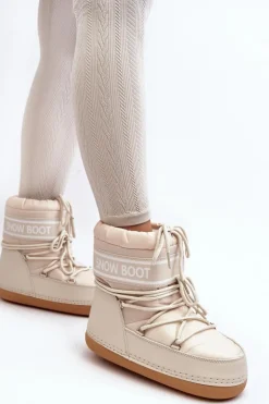 Damskie Wiązane Śniegowce Beżowe Soia