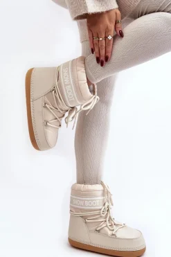 Damskie Wiązane Śniegowce Beżowe Soia