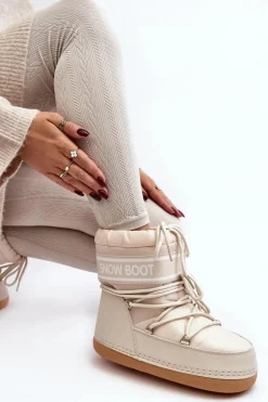 Damskie Wiązane Śniegowce Beżowe Soia
