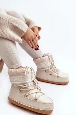 Damskie Wiązane Śniegowce Beżowe Soia