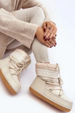 Damskie Wiązane Śniegowce Beżowe Soia